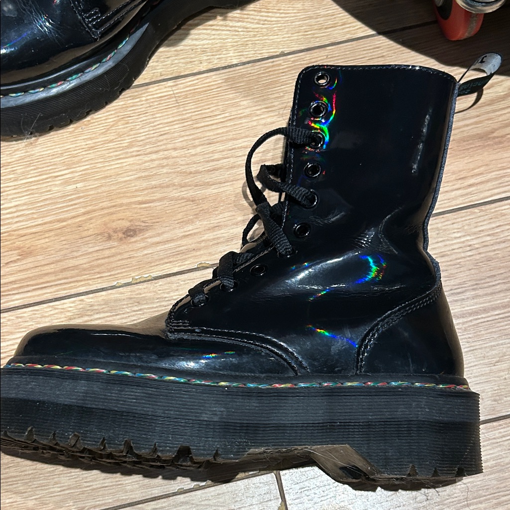 Black Holographic Rainbow Patent Dr. Martens Platforms